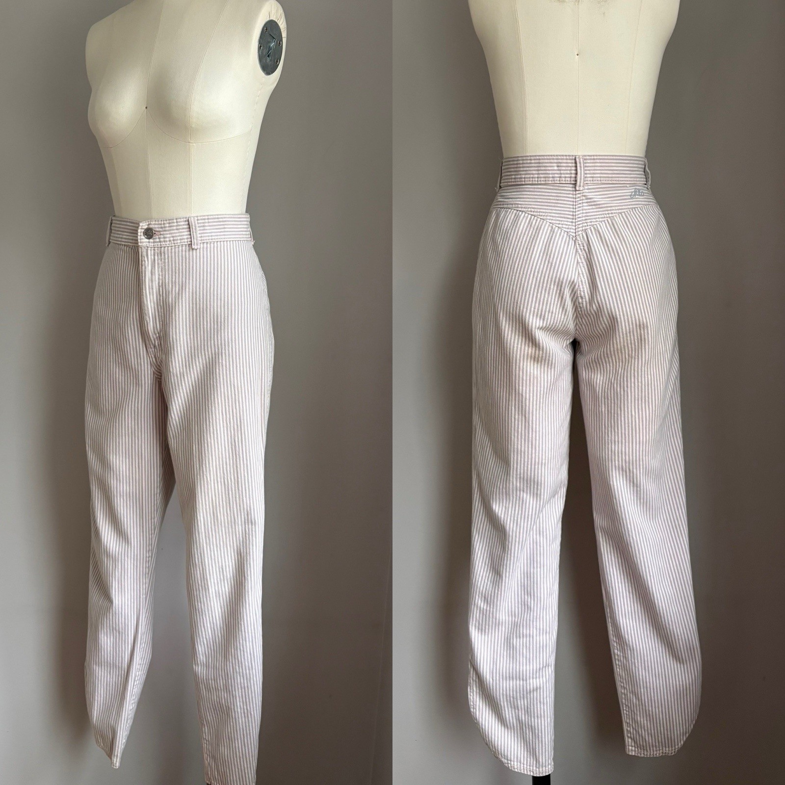 Vintage 80’s does 50’s Pale Pink & Gray Striped Cigarette Style Pants S 27 x 28