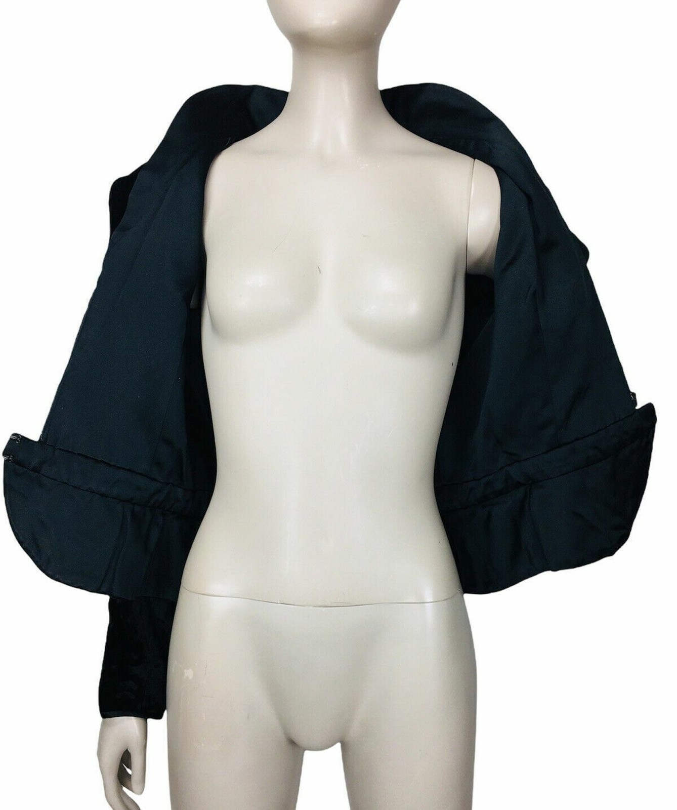 Vintage Black Crushed Velvet Animal Print Satin Trim High Shoulder Peplum Jacket