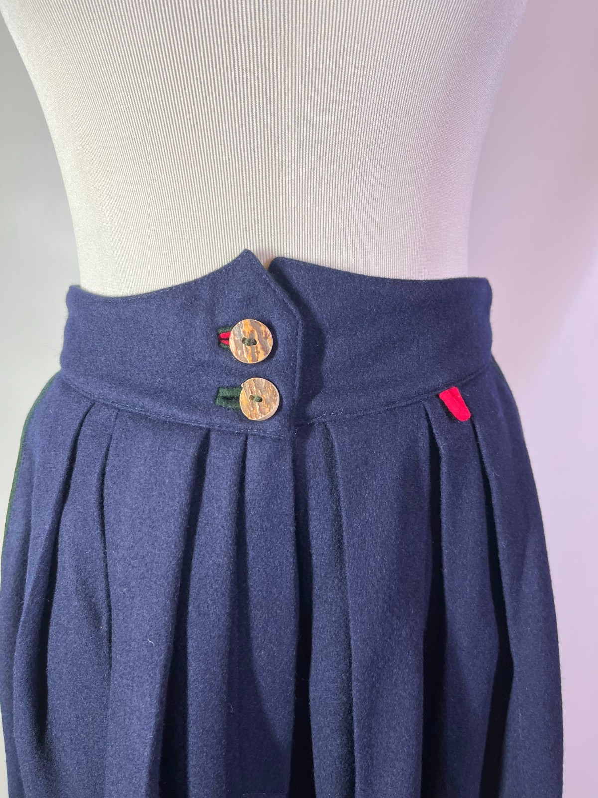 Vintage 80s Admont Size 38 Navy Blue Felt Wool Trachten Skirt