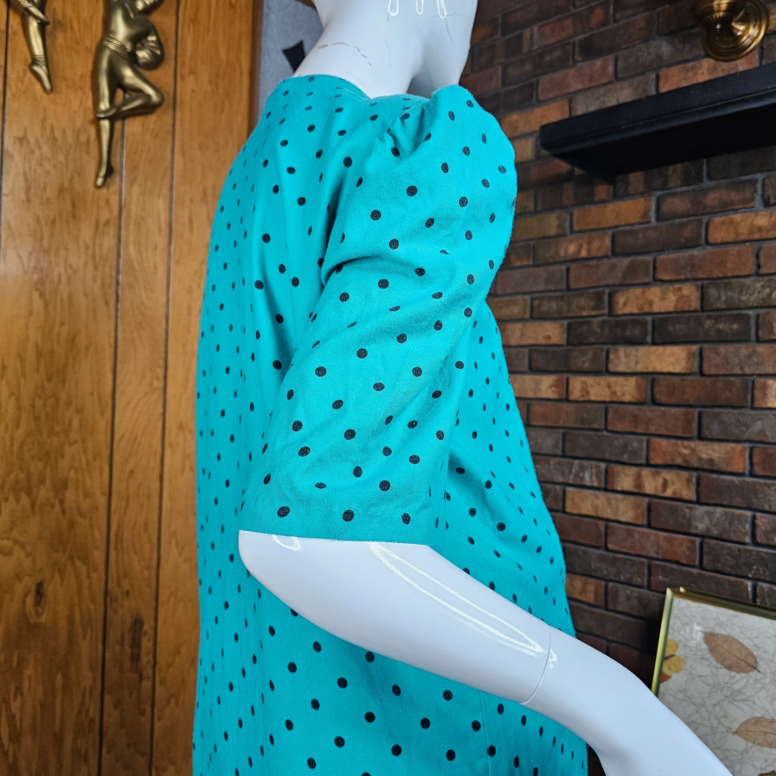 Vtg 80s New Wave Maternity Power Suit Teal Polka Dot Pencil Secretary Dress M/L