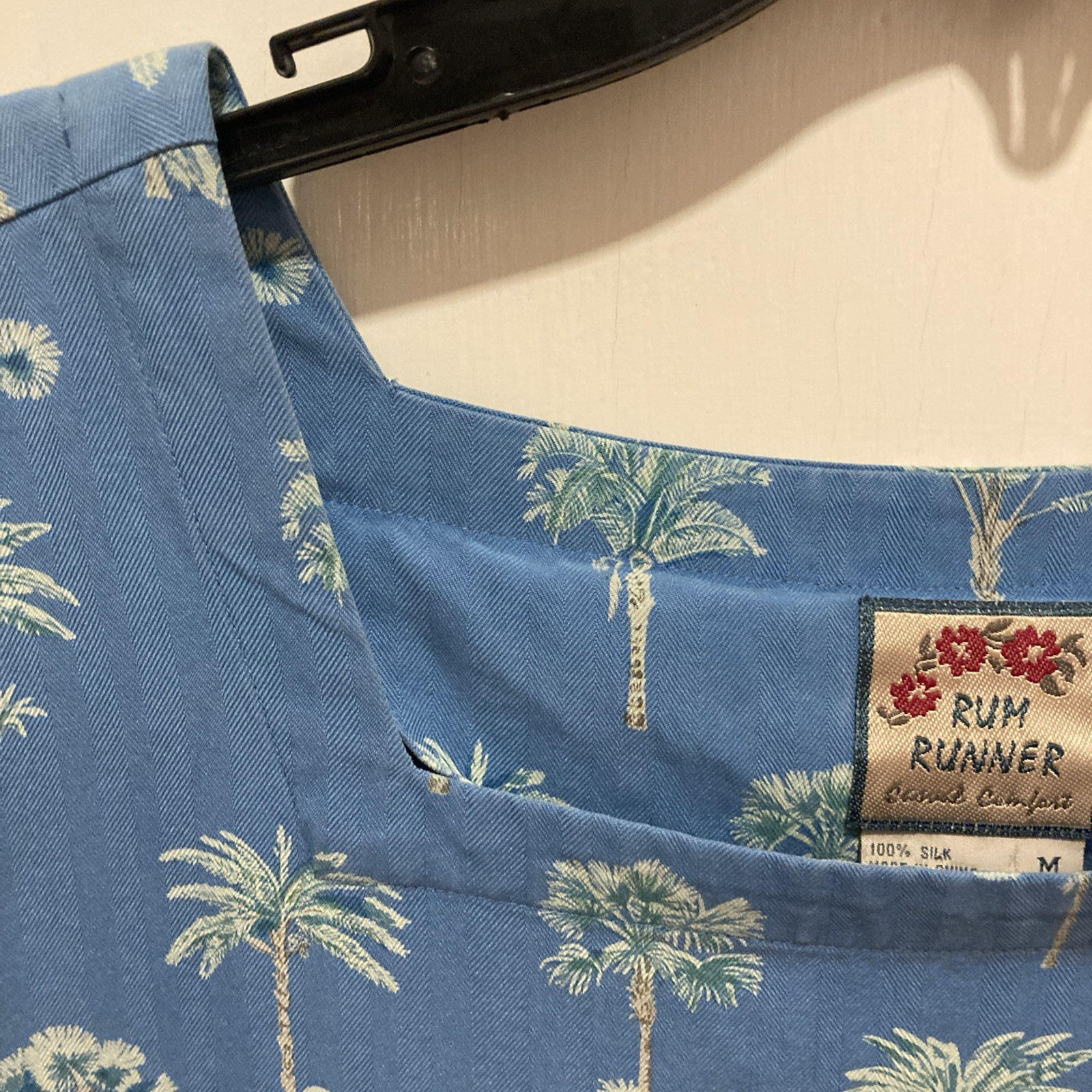 Rum Runner Hawaiian Silk Maxi Tiki Dress M-L Blue Green Tropic Palm Tree Vintage