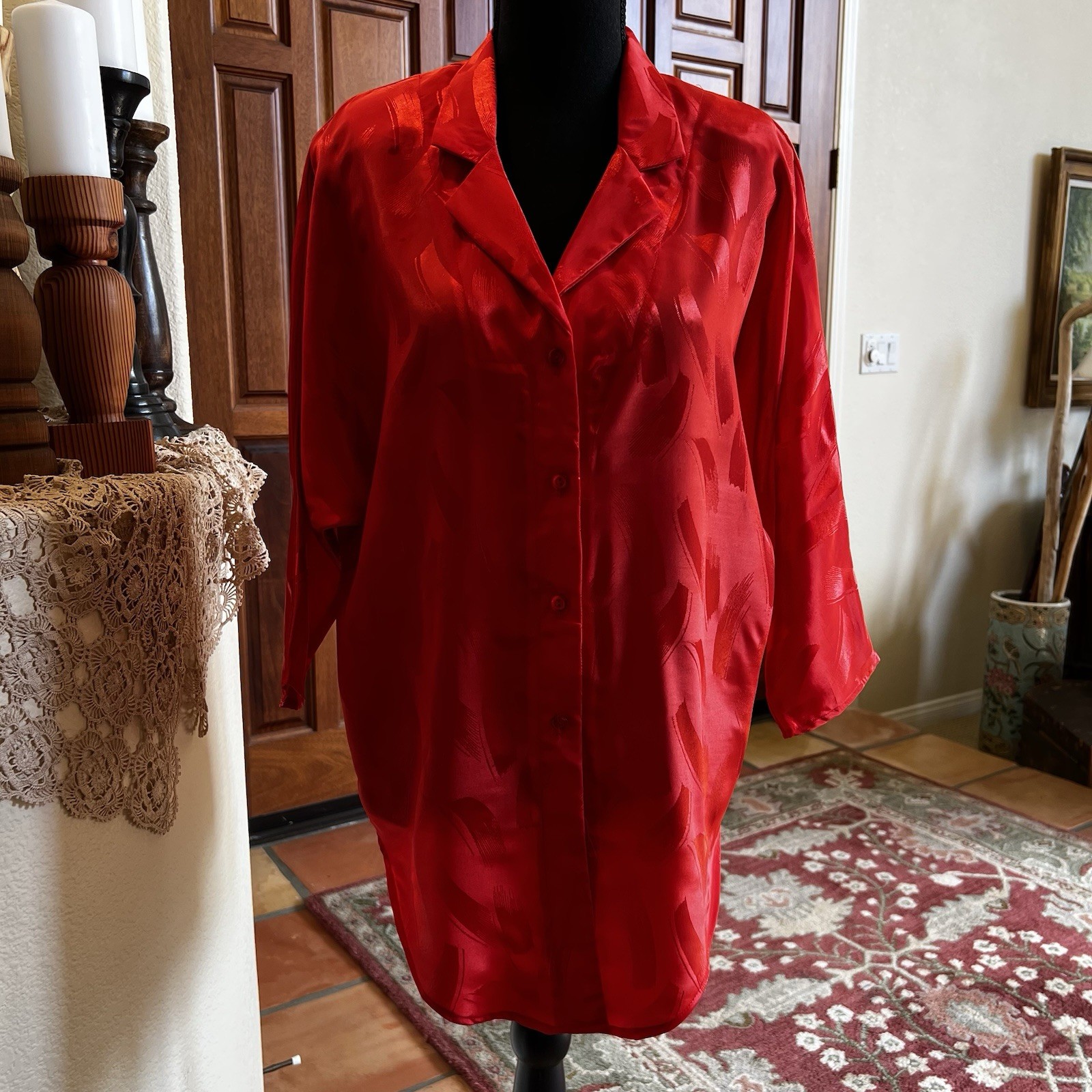 1970s Vintage Lori Of California Red Top Button Down Blouse Size L