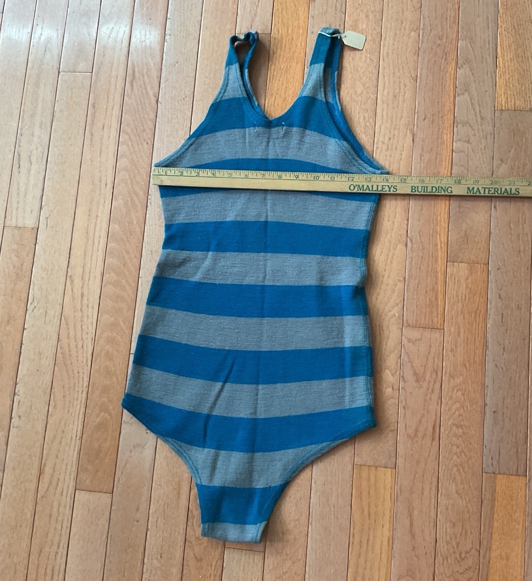 VTG 1920’s Wool Bathing Suit Art Deco Turquoise/grey Stripes Unisex ?