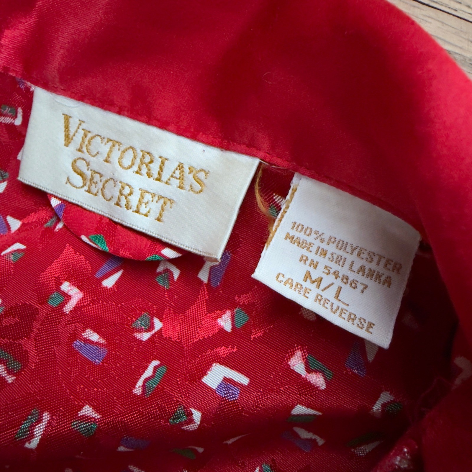 Vtg Victorias Secret Gold Label Red Satin Confetti Floral Robe M L Womens 90s