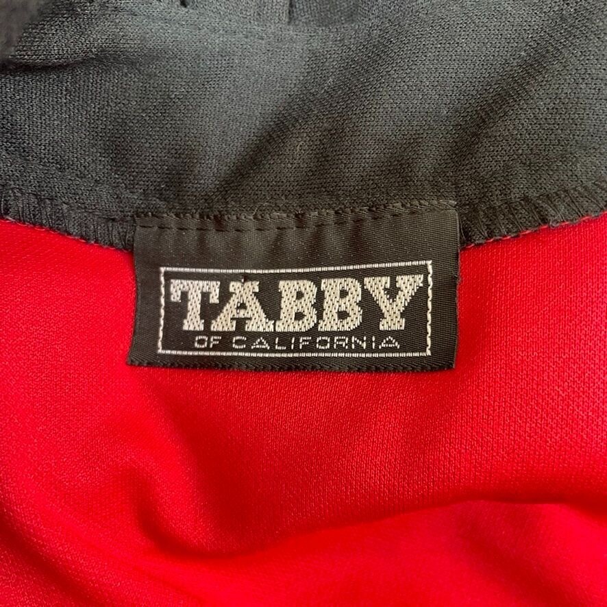 Vintage 80s Tabby of California Dress Womens L Red Black Belted Pockets Old Mone
