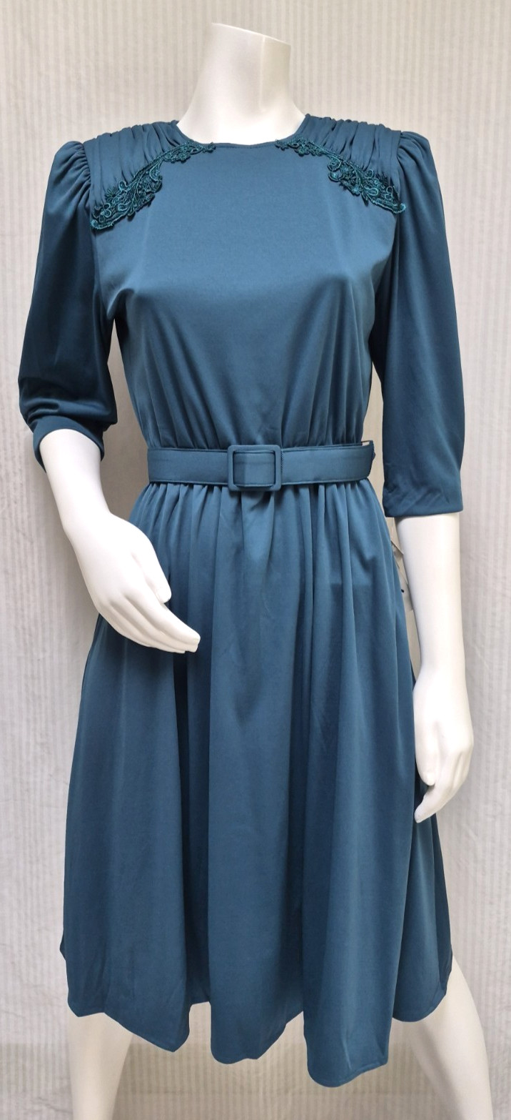 NWT Vintage 1980s TABBY CALIFORNIA Teal Dress with BELT – Size M