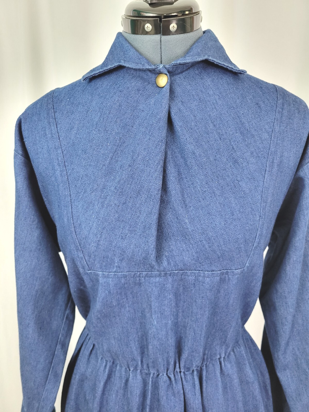 Vintage Impromptu Denim Dress w Snap Gathered Bib & Elastic Waist Size 9/10