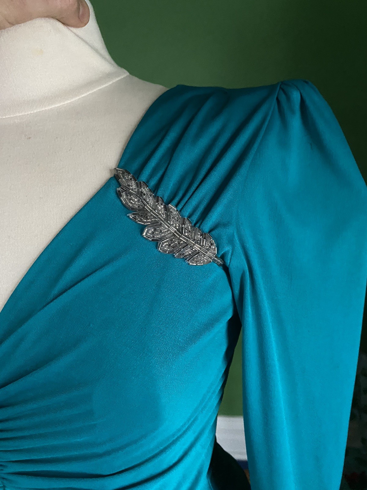 Vintage 80s Party A La Carte California USA Turquoise Mini Ruched Dress