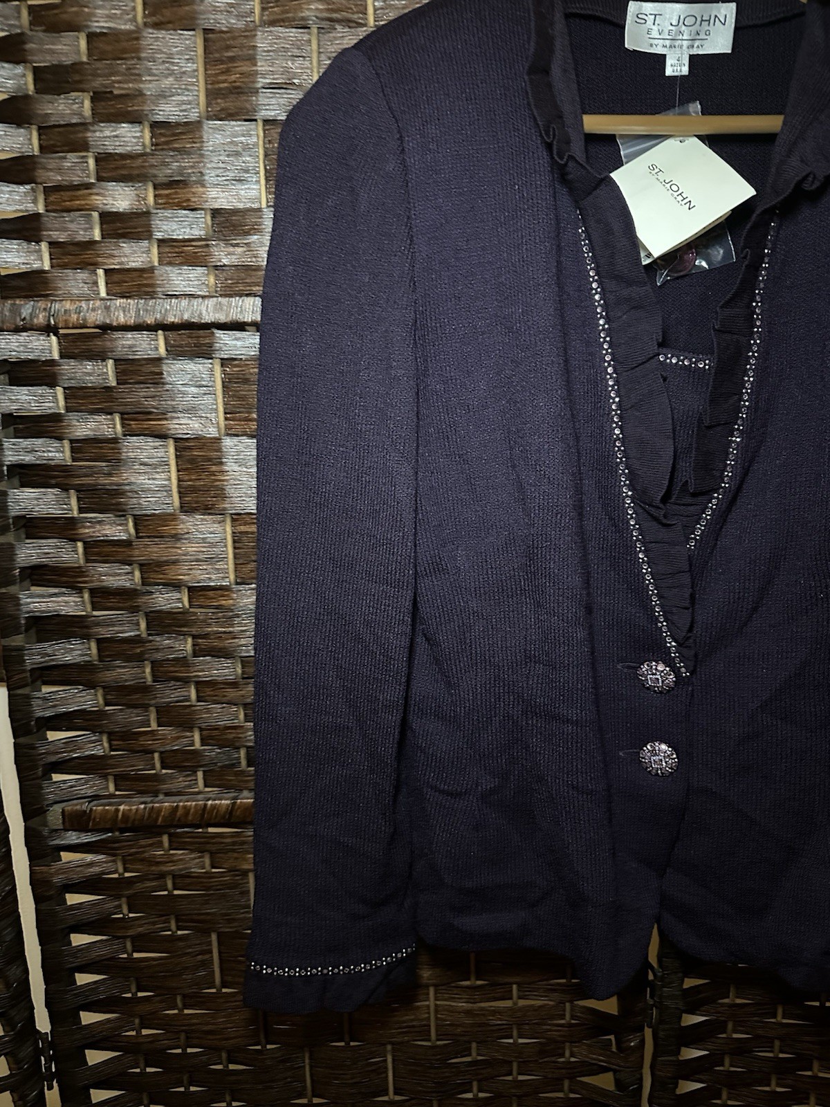 NWT Vtg 2002 St. John Evening Marie Gray Purple Wool Blend Knit Blazer 4 $1150