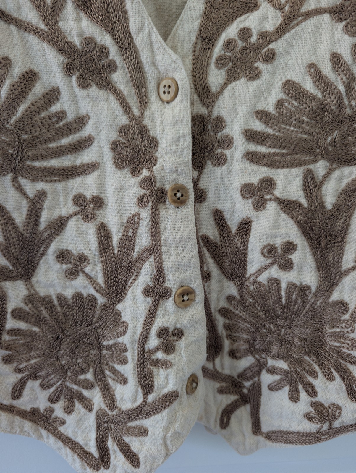 Vintage Speed Limit MPH Embroidered Cropped Vest | Boho Folk Cotton Size M