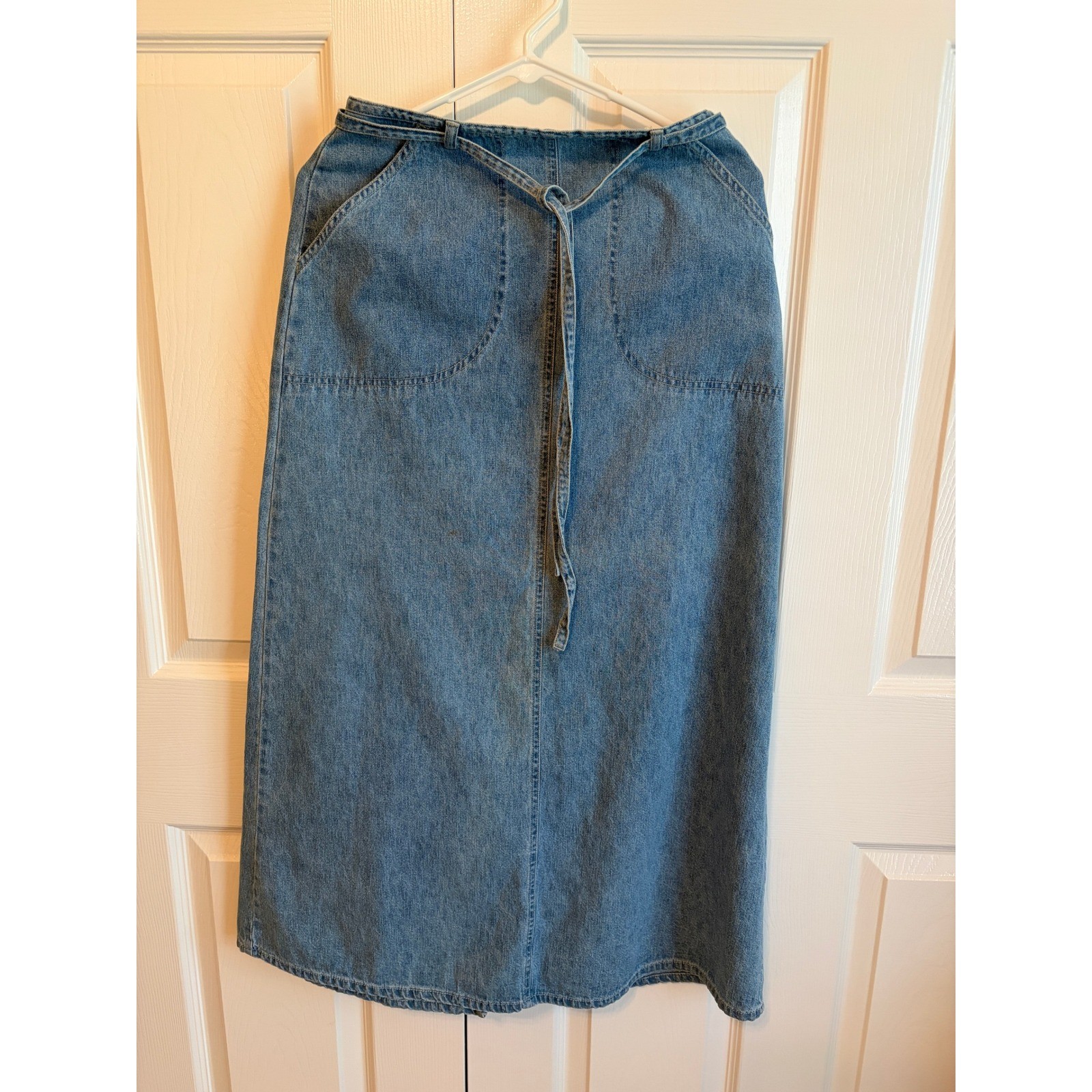 Vintage St Johns Bay Denim Maxi Skirt Womens 6 Blue Cotton 90s Side Zip Long