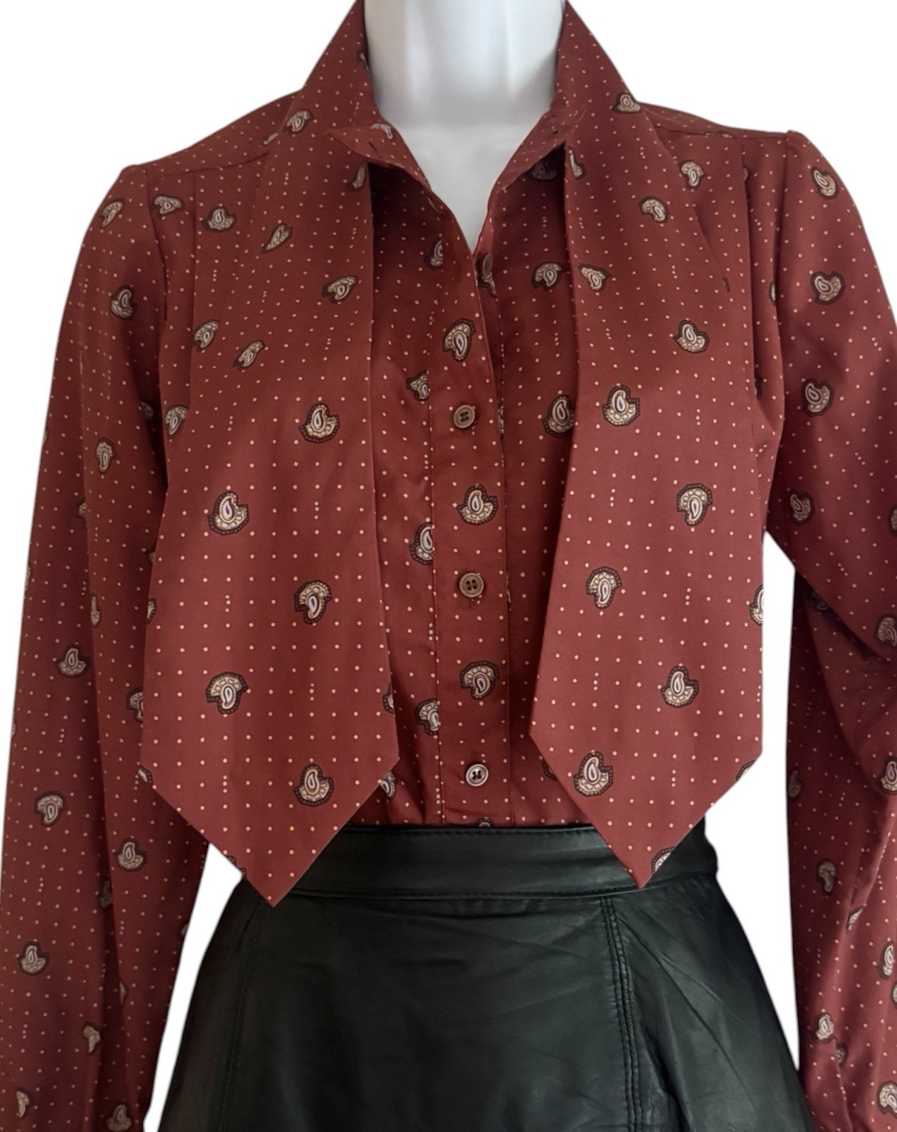 Vintage Evan Picone Secretary Blouse 80s Rust Paisley Bow Tie Blouse M