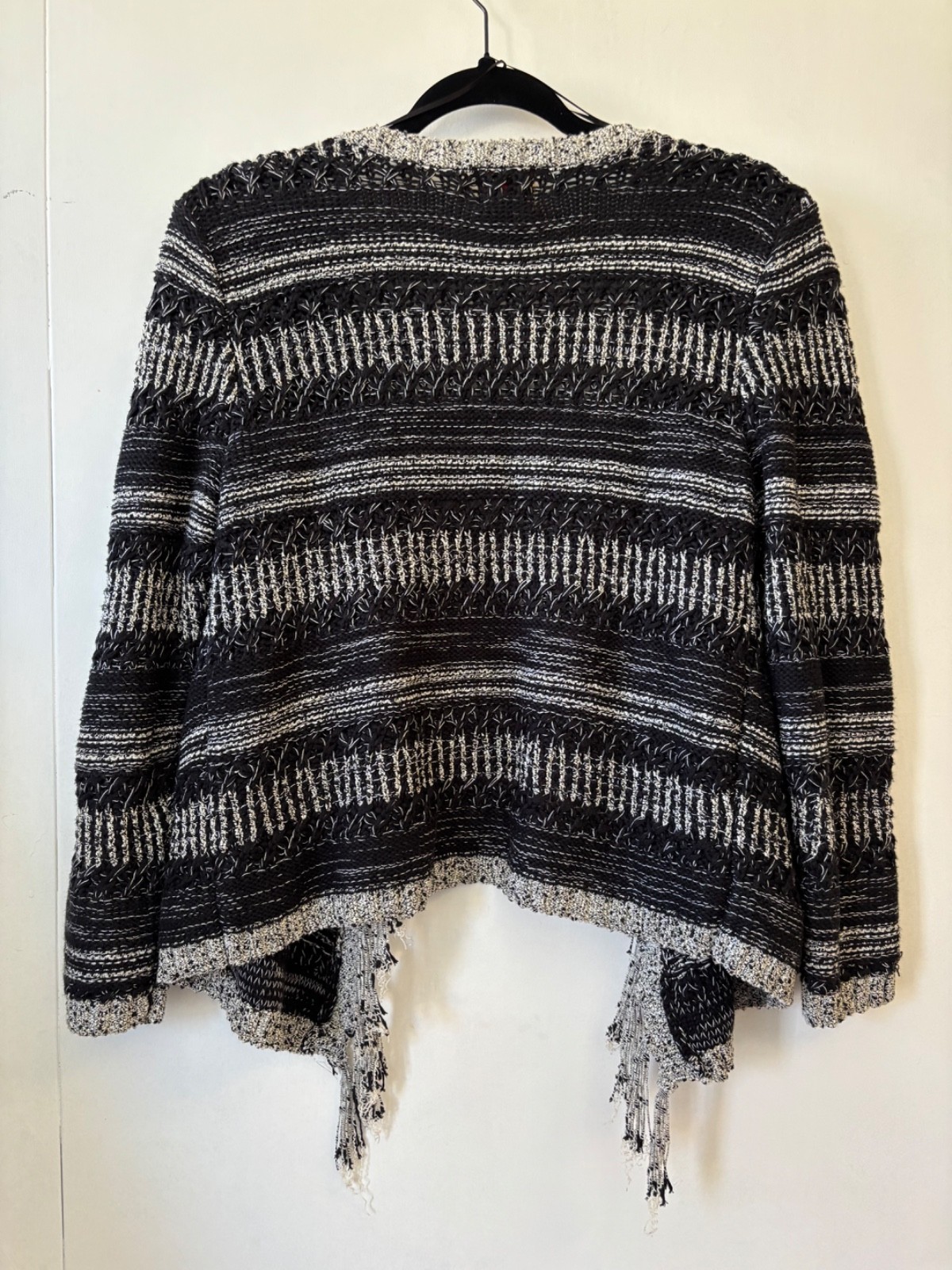 Ruby Rd. Cardigan Jacket Open Front Black White Gold Accents Size M