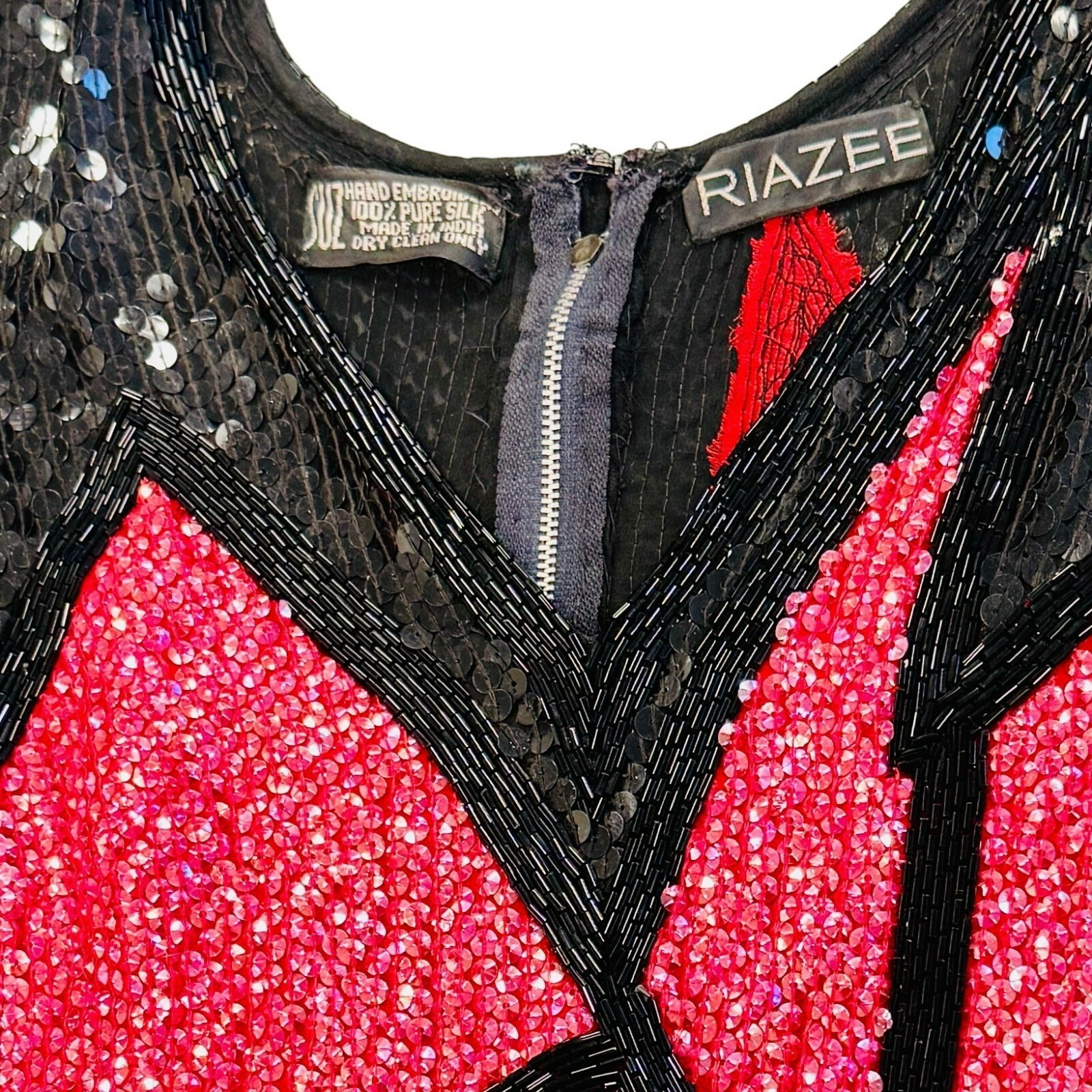 Vtg Riazee 1920 Style Runway Couture Silk Dramatic Fully Beaded Sequin Silk Gown