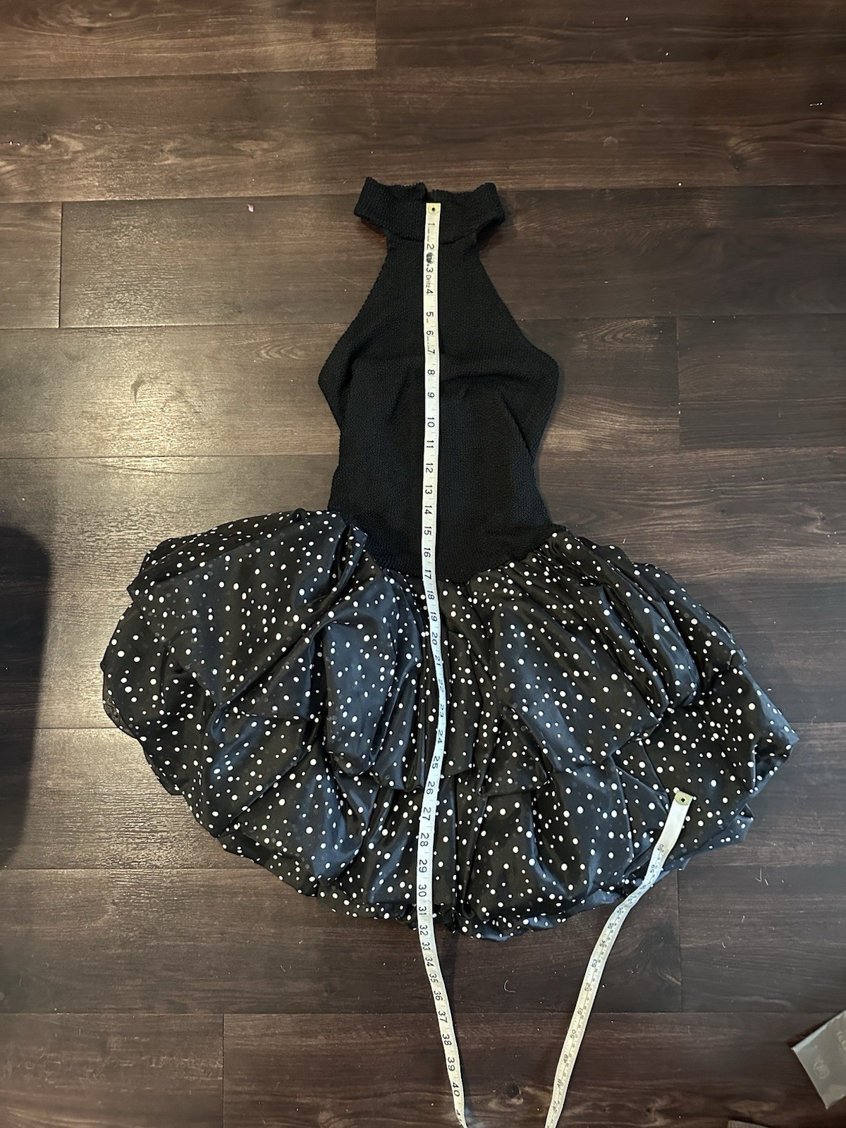 Vintage 80s Jay Jacobs Taffeta Puff Polka Dot Halter Dress Black USA S