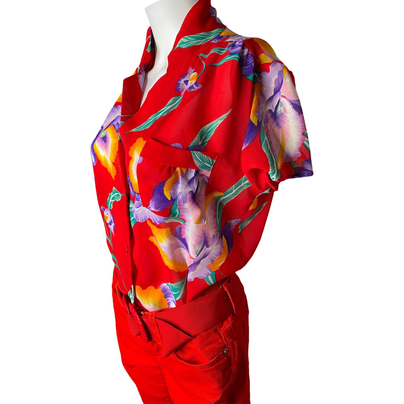 Vintage Colorful See Through women’s size Medium hawaiian Summer Floral Print