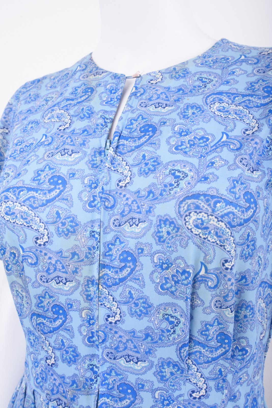 Vintage 60s Shelton Stroller Womans Dress Sz 14 14.5 Blue Paisley Jersey Stretch