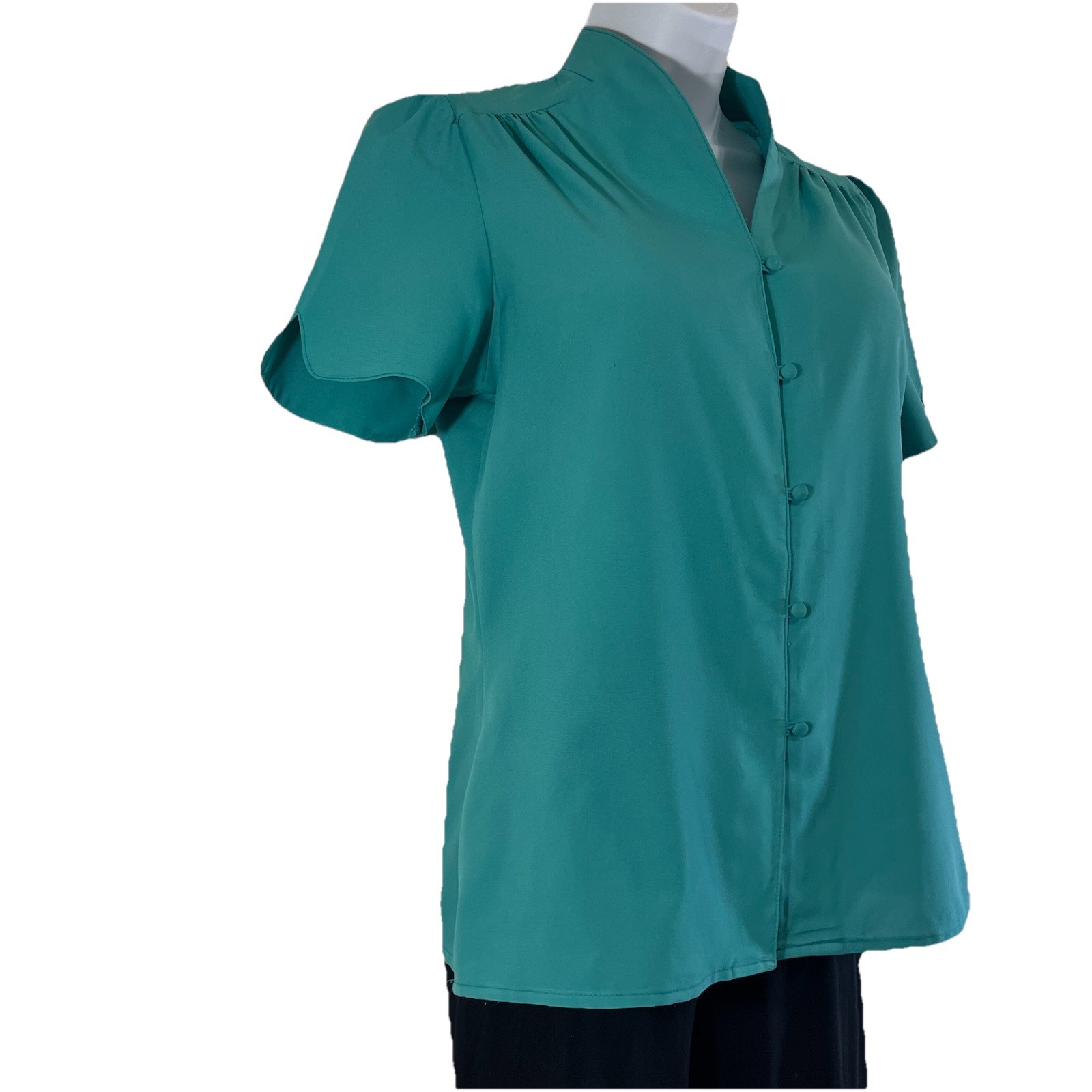 Vintage 70s 80s Lady Arrow Blouse Teal Button Down Shirt Western USA Retro 1980s