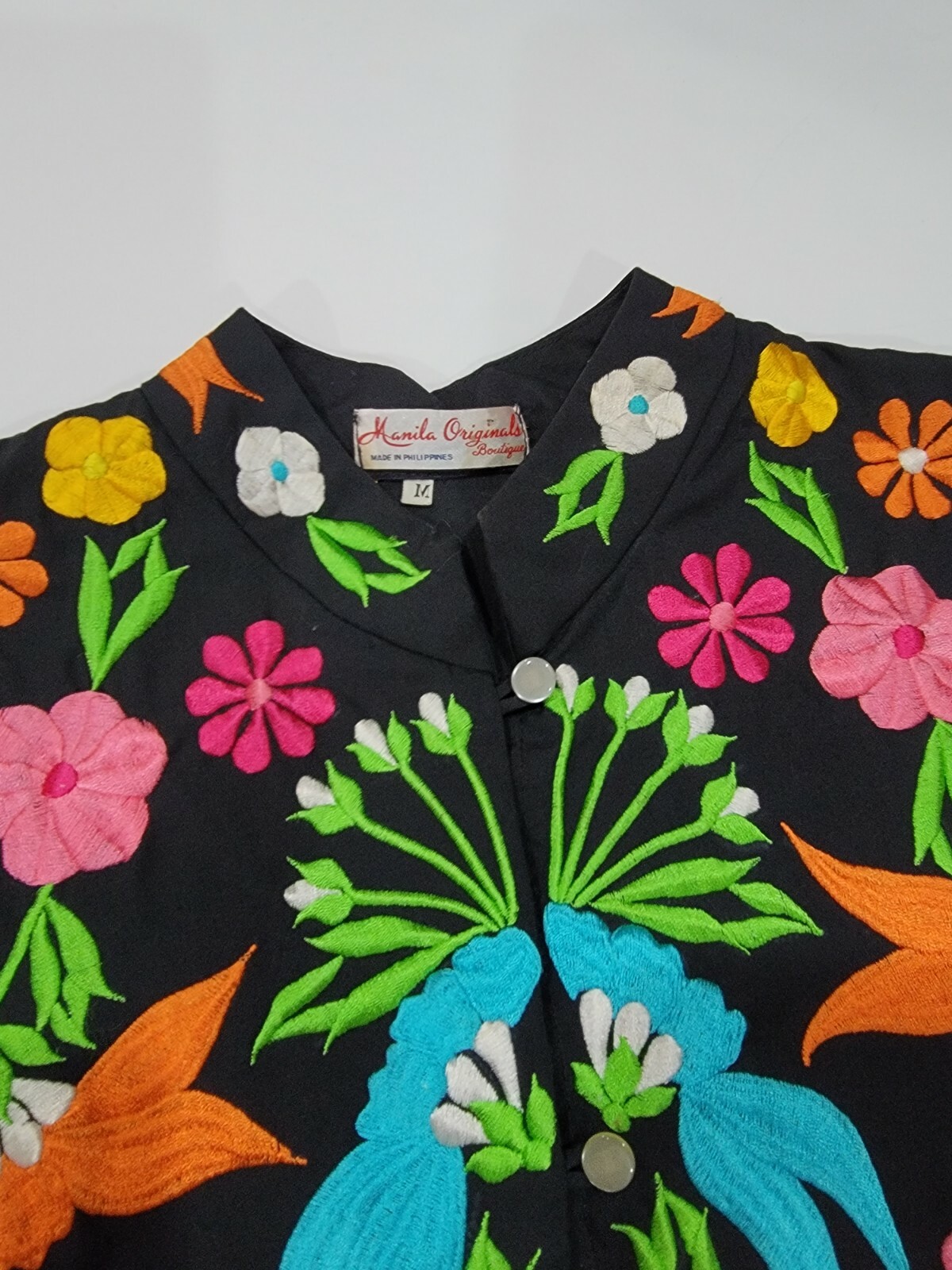 Vintage Colorful Heavy Embroidered Floral Button Blouse Top Jacket Art to Wear M
