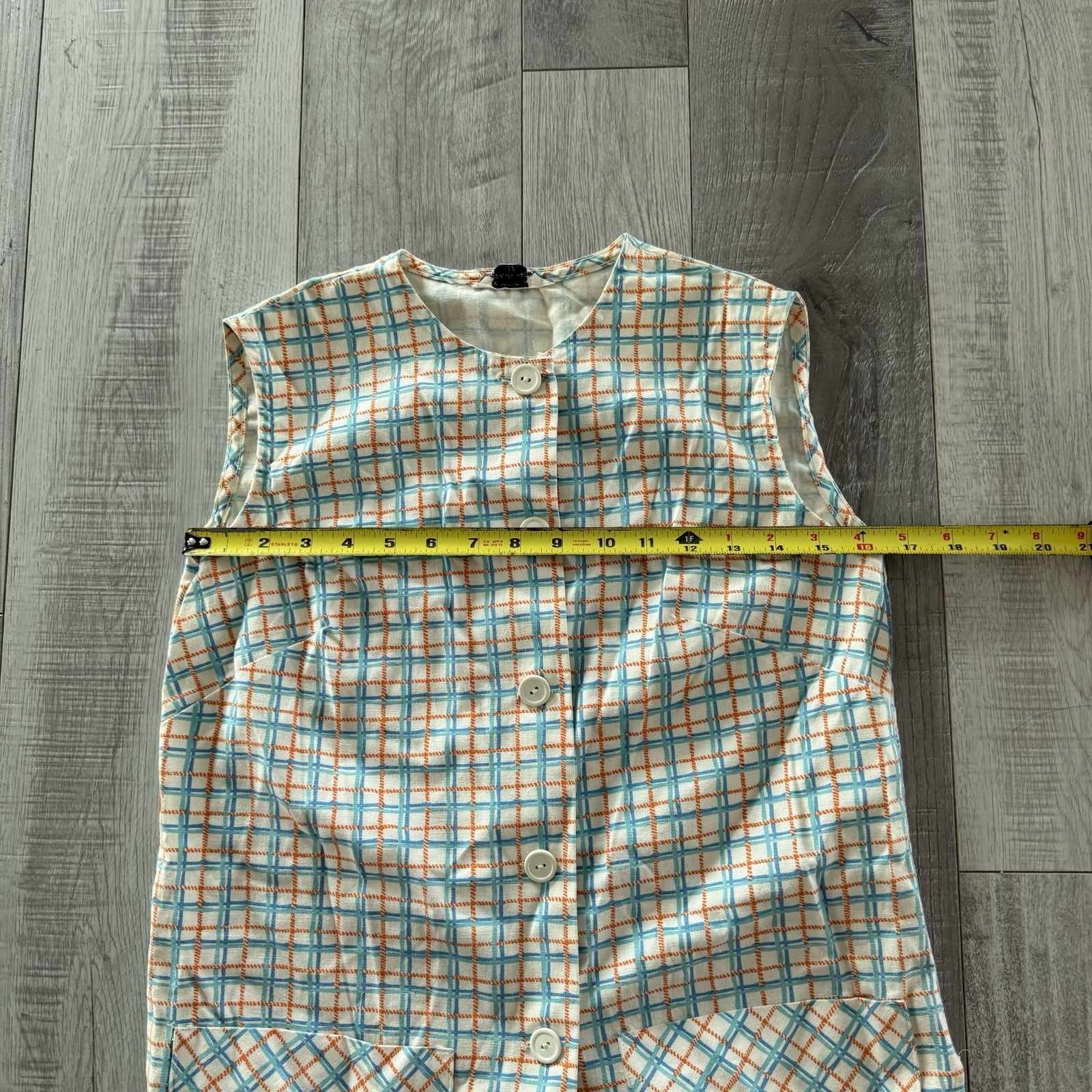 VTG 1960s Check Button Front Sleeveless Blouse Plaid Vest