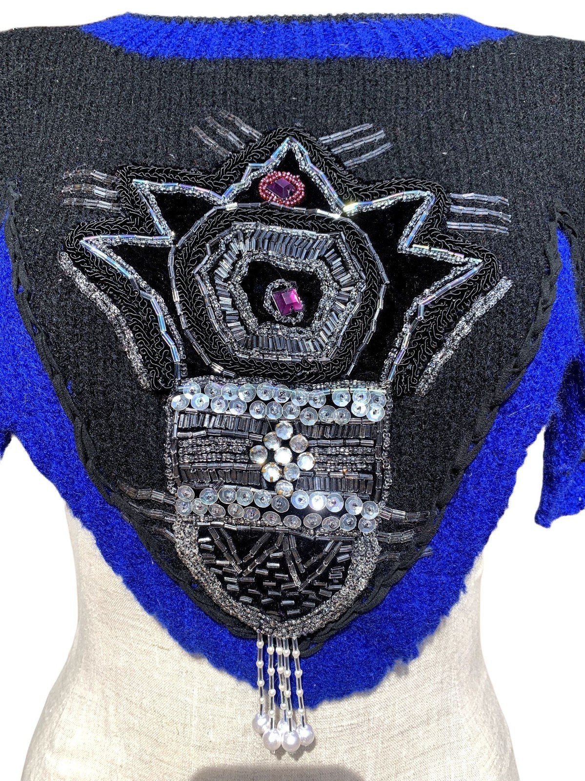 Kansai O2 Vintage Kansai Yamamoto Beaded Cape Dickie Black Blue