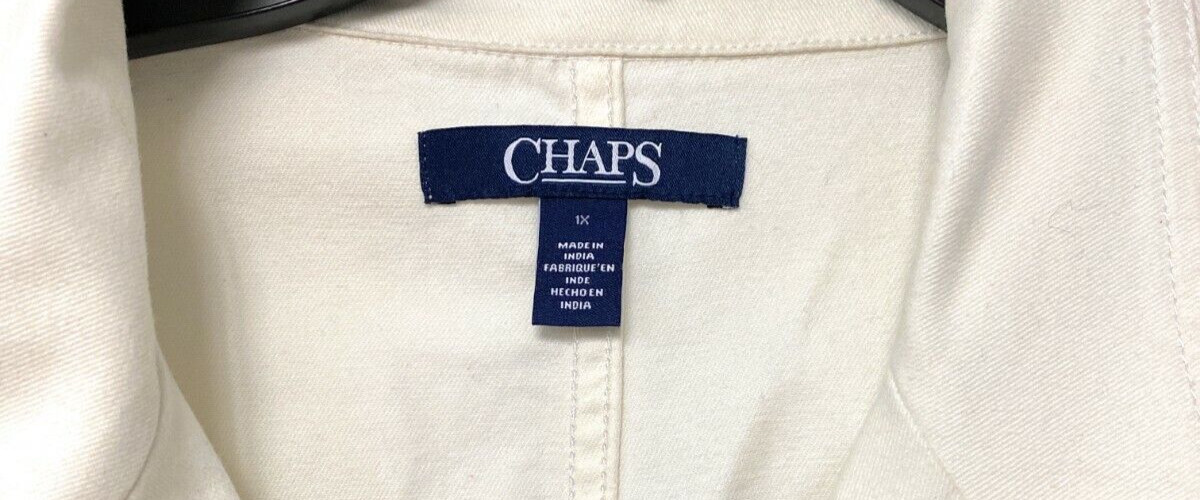 Chaps Women’s White Jean Jacket Pocket Gold Buttons Size 1X