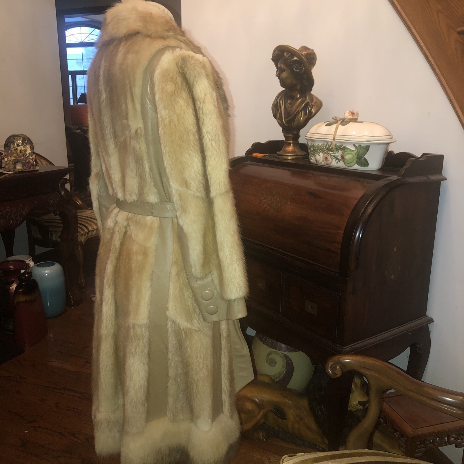 Vintage Tan Leather Trim, Fox Collar, Fur Coat. By J.l Hudson, Size Small 1970s