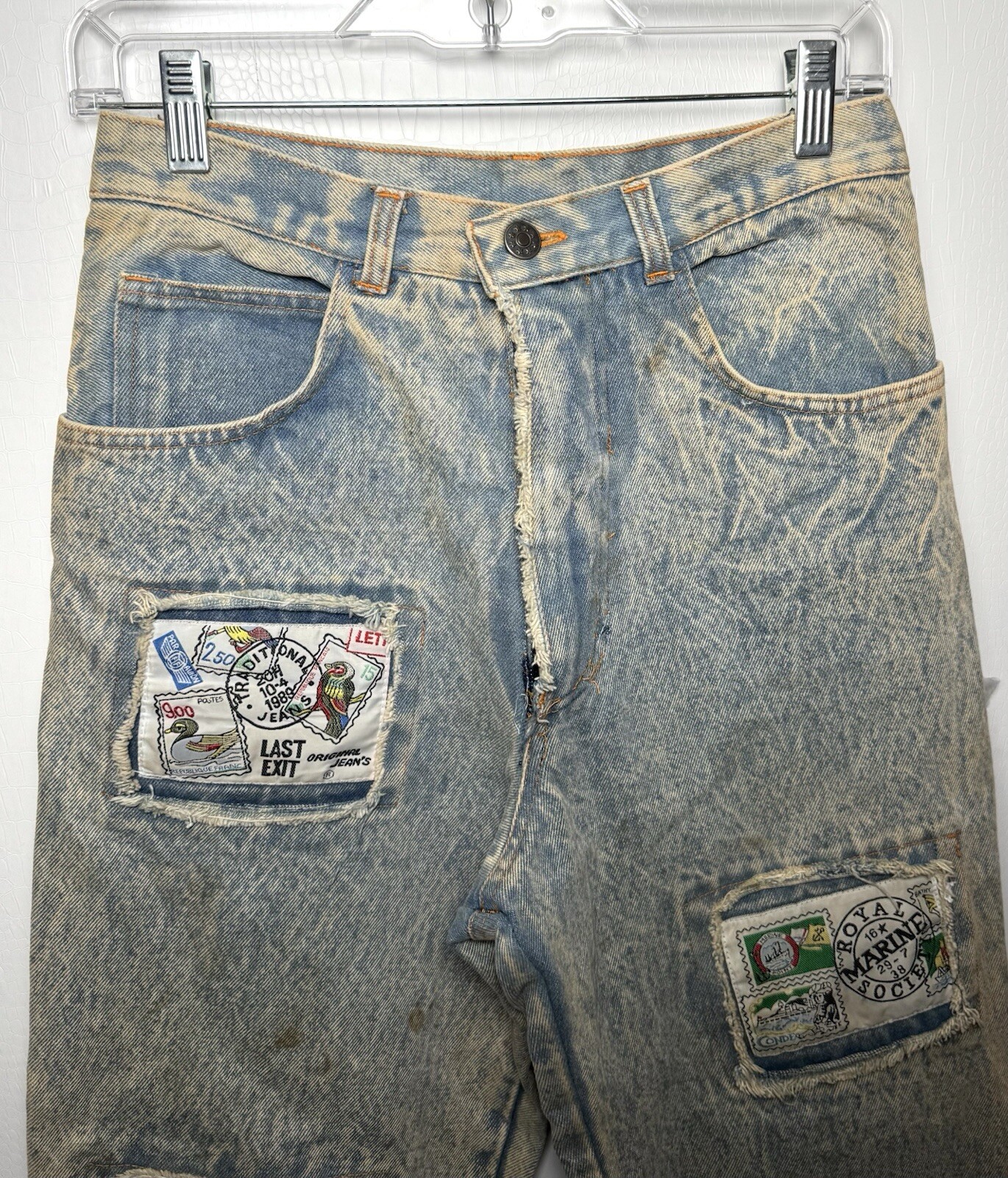 Vtg 80s Acid Wash Grunge Patchwork Jeans Punk Distressed High Waist 27×30
