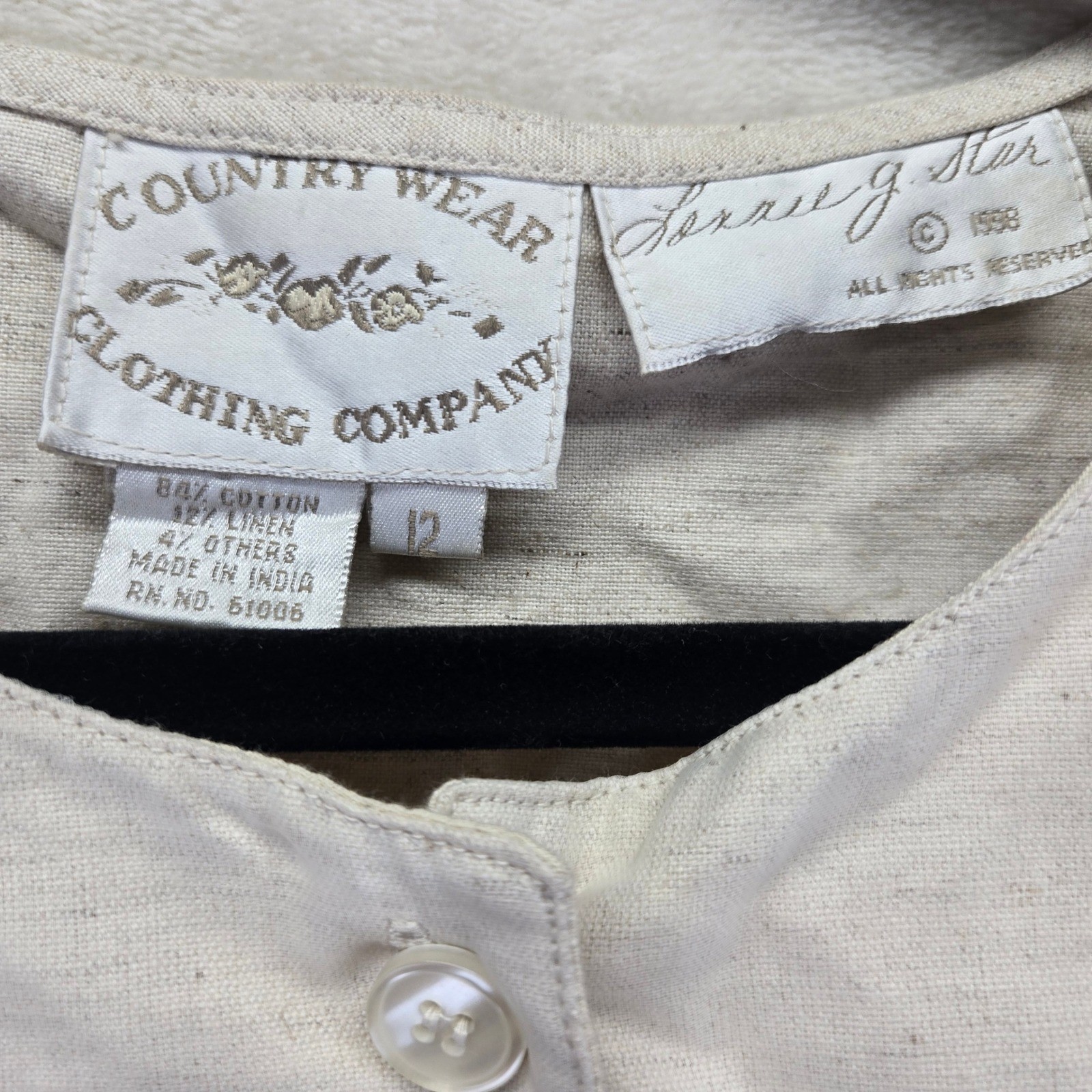 Vintage Country Wear Clothing Co Vintage Linen Blend Floral Button Top Tan 12
