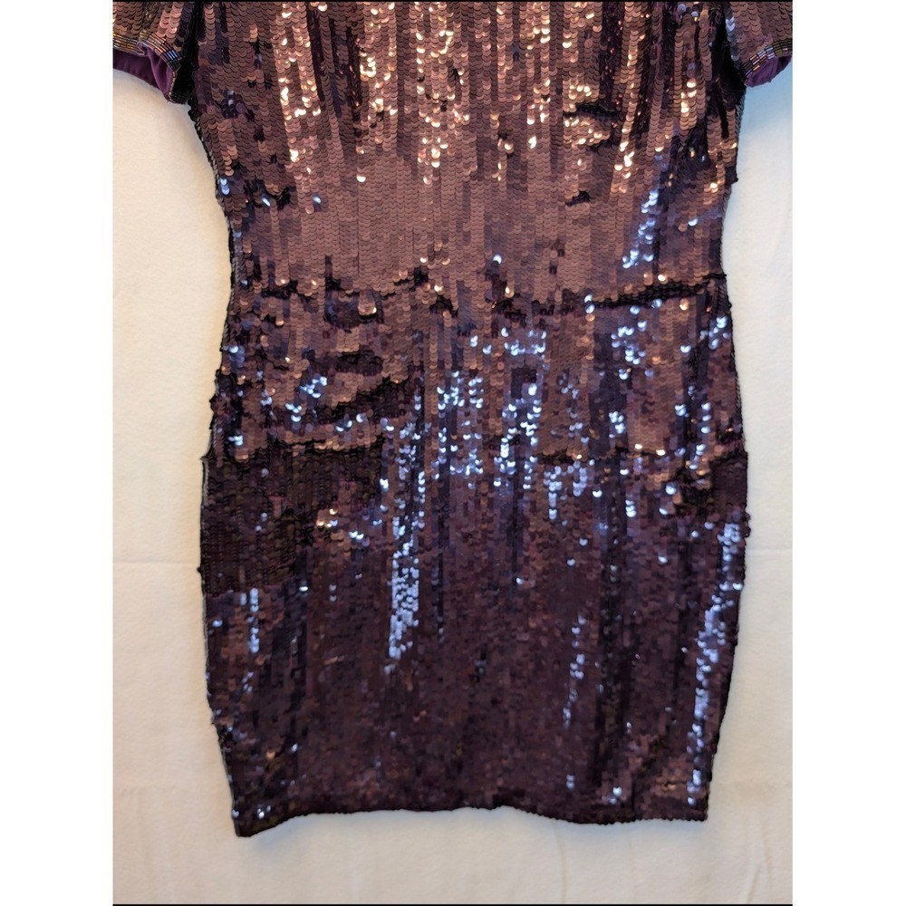 AJ Bari Vintage Silk Sequin Cocktail Dress Purple V-Back Mini Size 12 RN50438