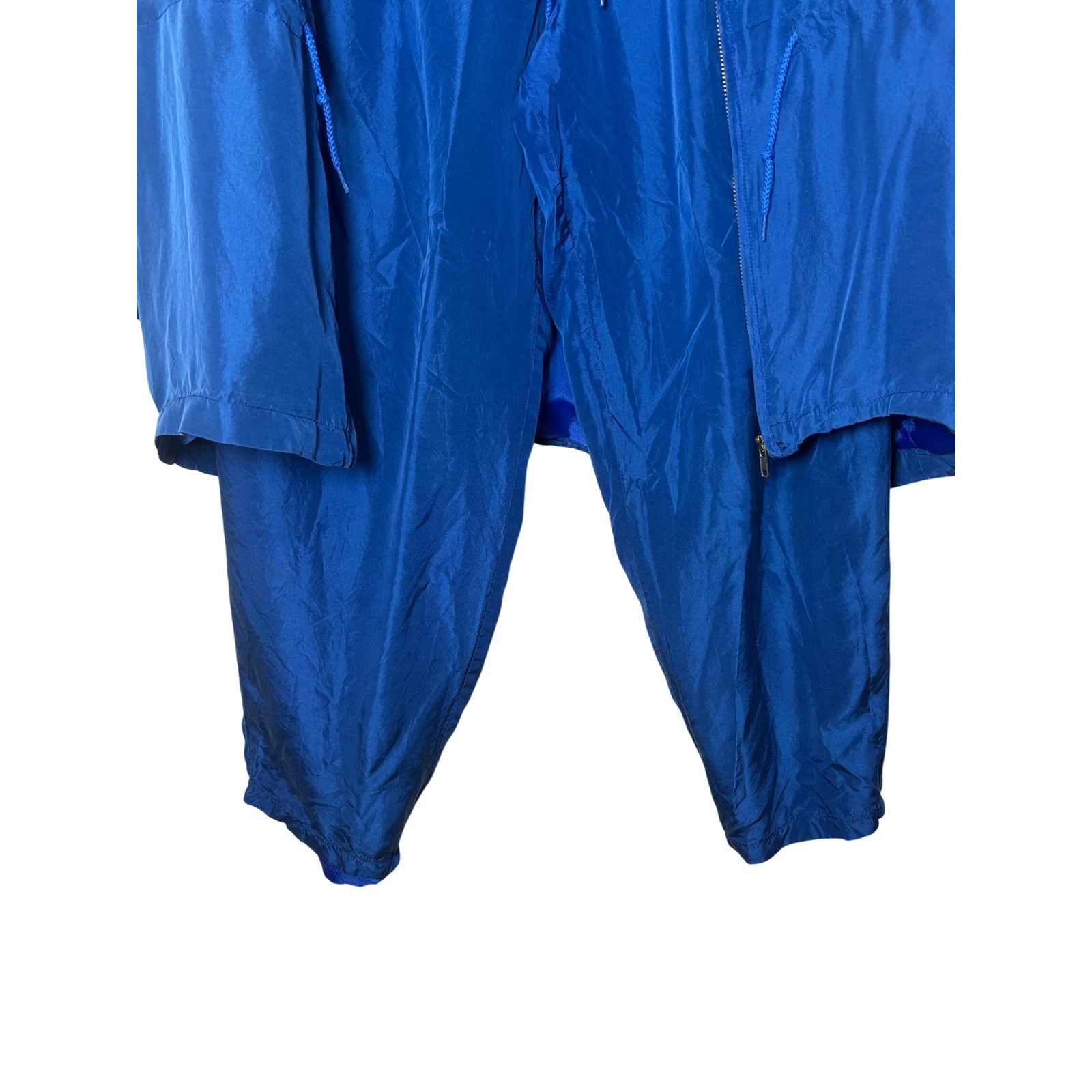 Lady Lavon Vintage 100% Silk Tracksuit Set Royal Blue Jacket Pants Womens 1X