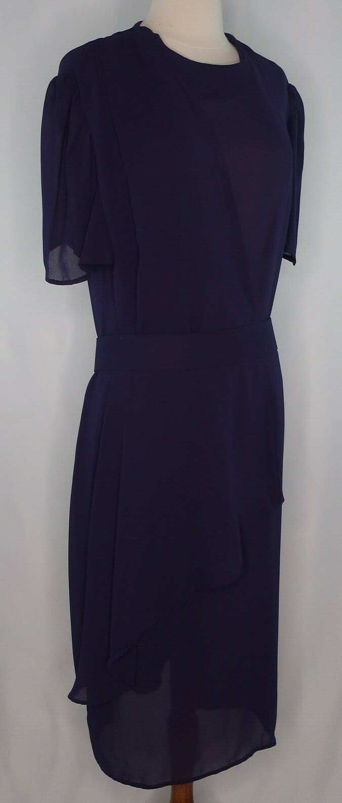 VTG Purple Sheer Belted Wrap Secretary Geek Career Cocktail Dress Sz M
