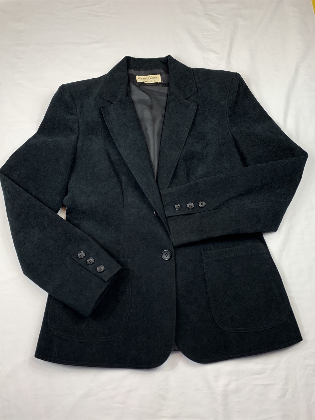 Vintage 80s 90s Adolph Schuman Lilli Ann Womens Ultra Suede Suit Size 10 Black