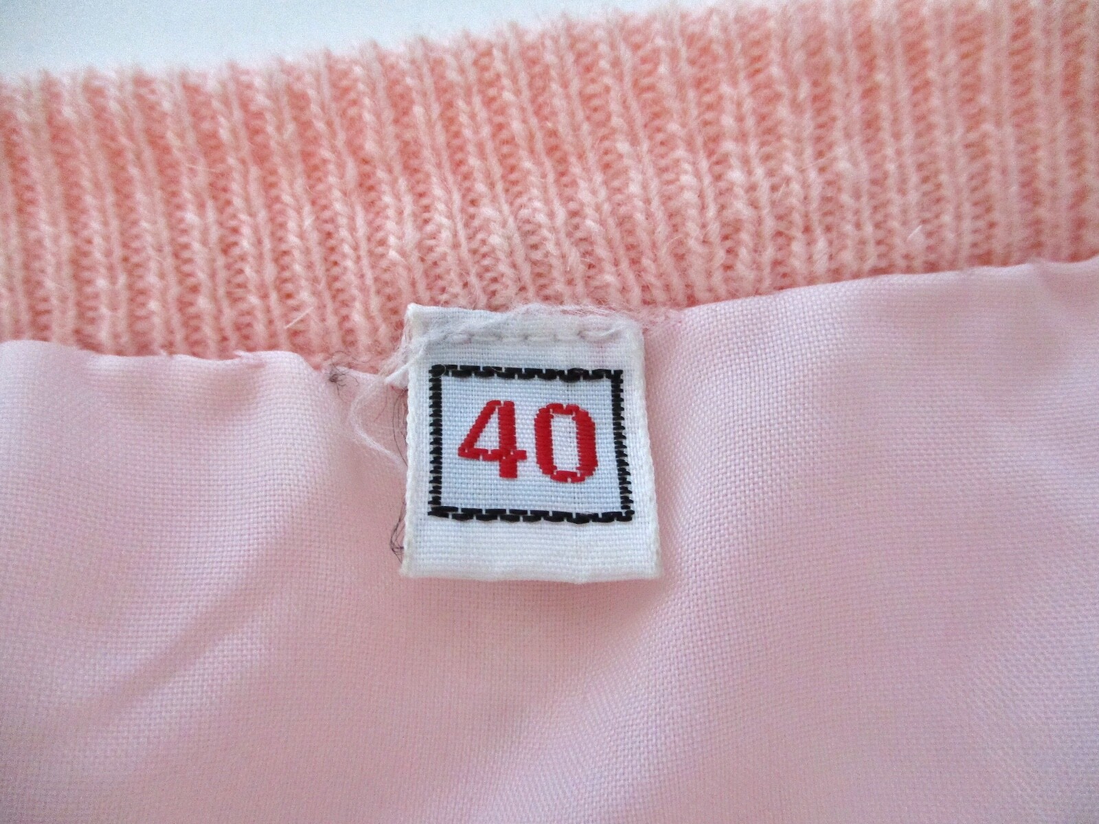 Vtg 50s pink lambswool? clear sequin bombshell cardigan sweater lined 40