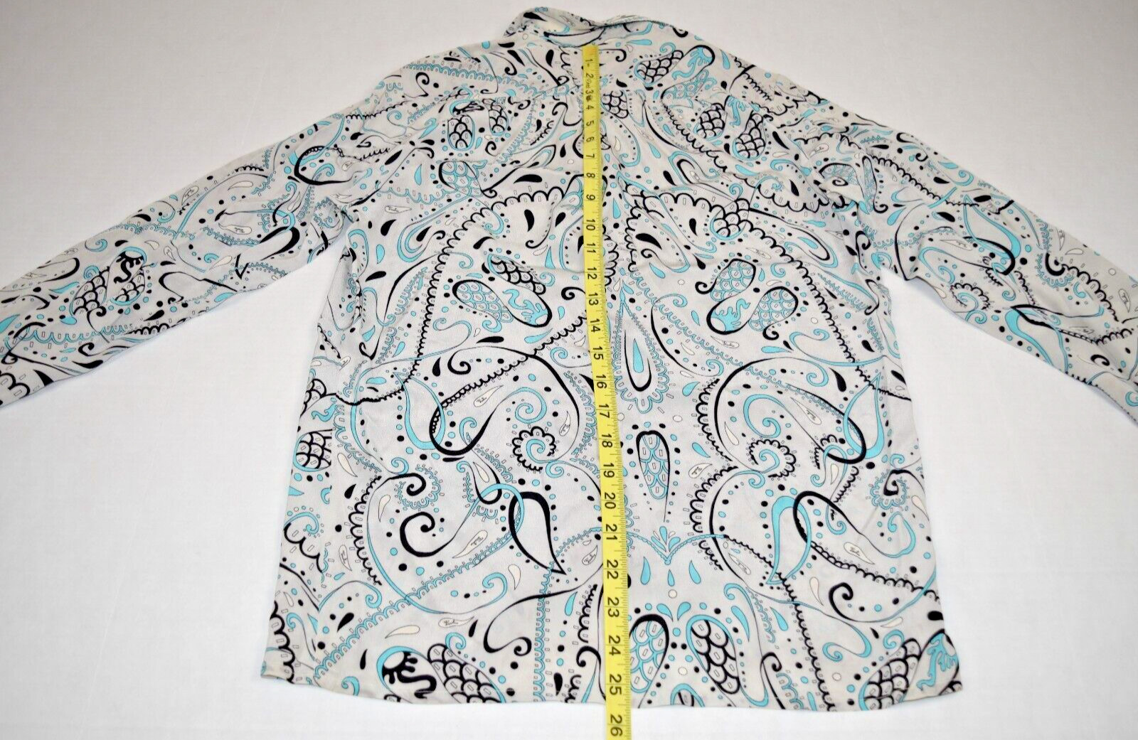 Vintage Emilio Pucci Shirt Size S/M 60s Pale Gray Turquoise Black Paisley Swirls