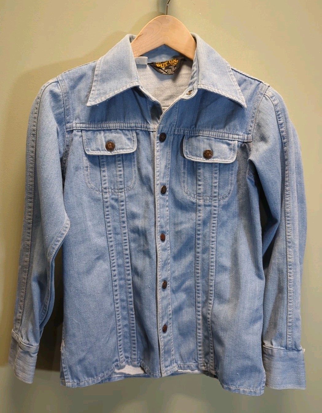 VTG 70s SEARS ROEBECK 'Put On Shop’ Denim Women’s Western Shirt Sz.16/33″ Snaps