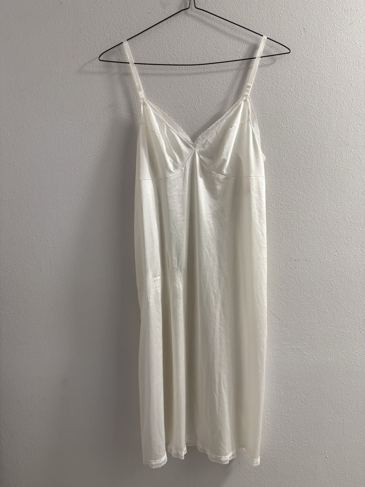 Kayser Vintage Retro Satin Lace Full Slip Sz 38 White Boudoir USA Glam Pinup