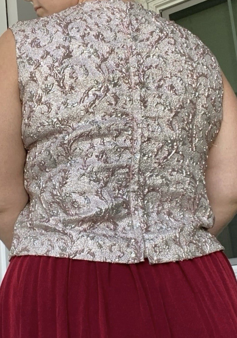 Vintage Malbe Original Rose Gold Metallic Brocade Sleeveless Top Size 15/16 (L)