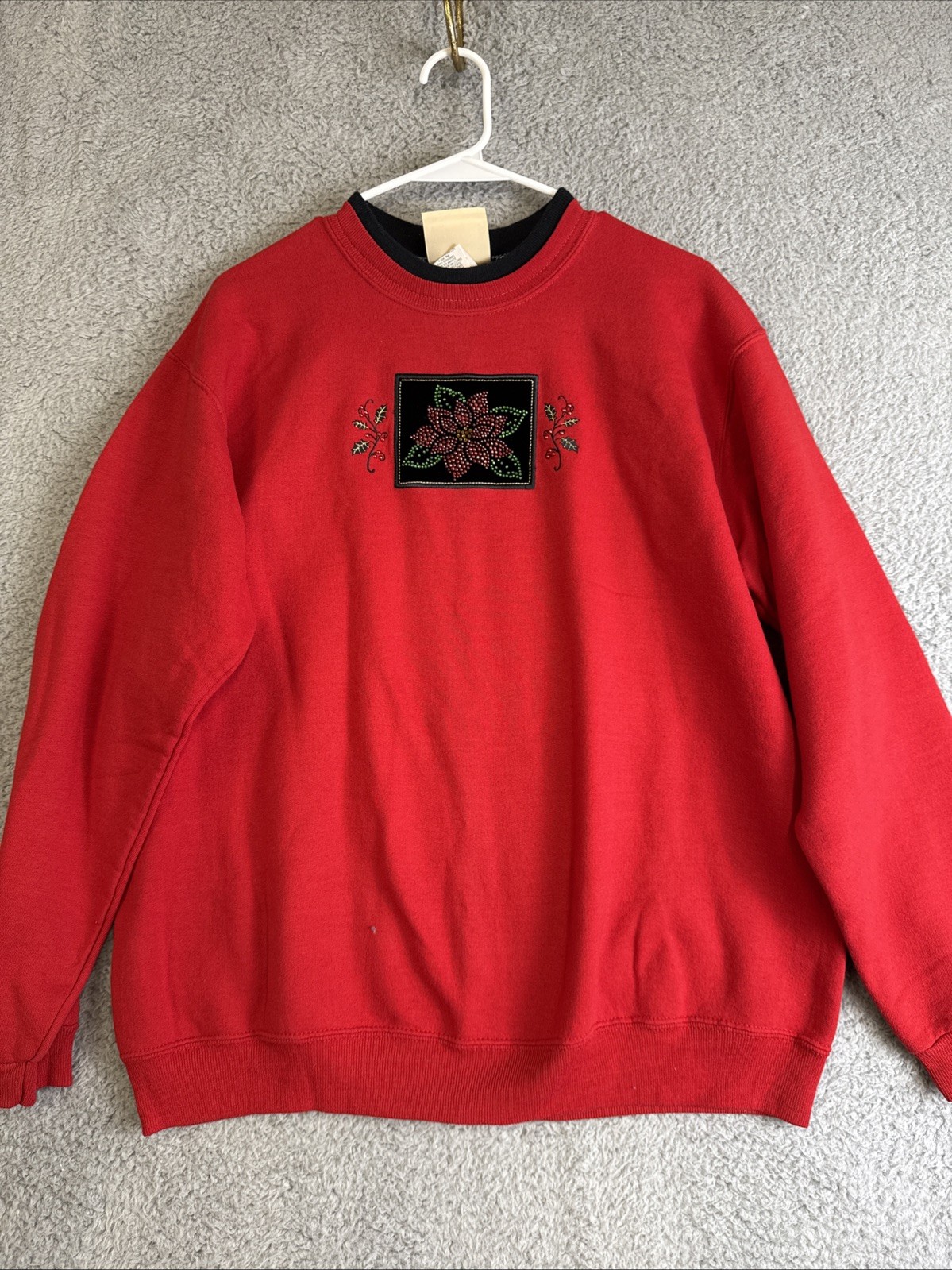 Top Stitch Morning Sun Vintage Crewneck Pullover Sweatshirt Large Poinsettia Red