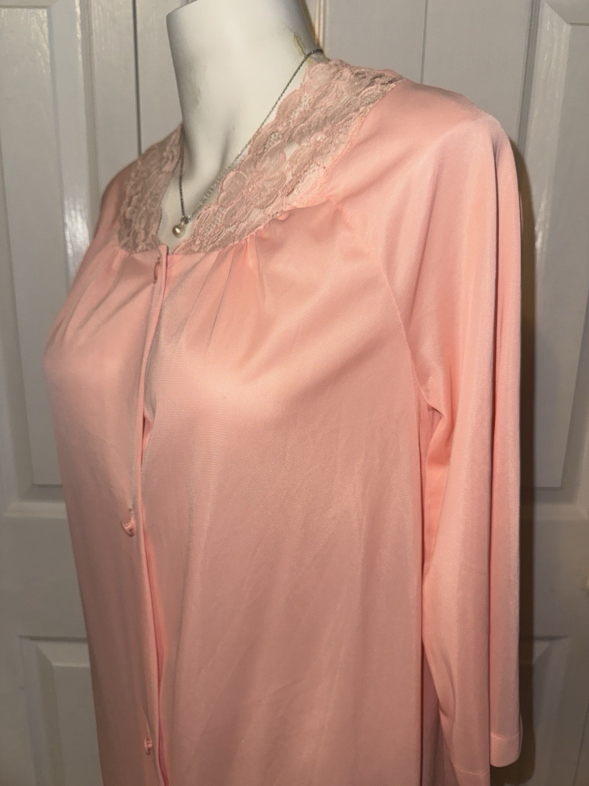 Vintage San Souci Nylon Short Nightgown Robe Day Dress Peach 3/4 Sleeve Small