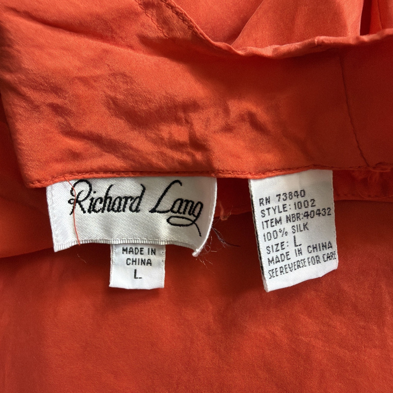 Vintage Sz LG 90’s Richard Lang Silk Bright Orange 100% Silk Top And Short Set