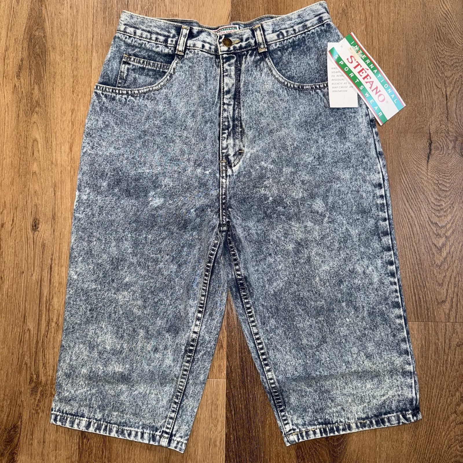 NOS Stefano Denim Shorts Women Vtg 80s 90s Acid Wash Stone Jeans Deadstock 9 10