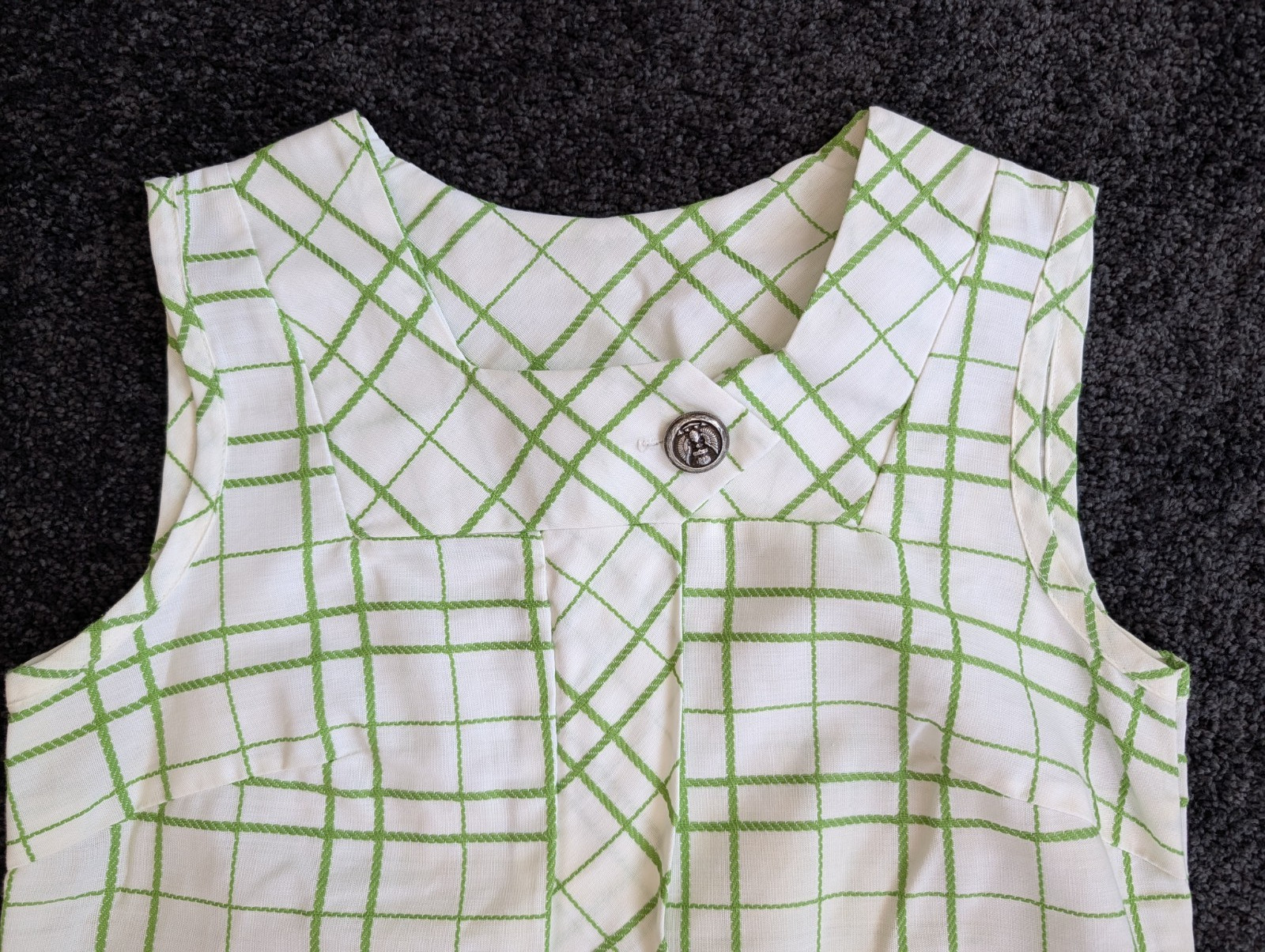 Vtg 1970s A-Line Shift Day Dress Light Weight NWOT Size M/L Mod Plaid Sleeveless
