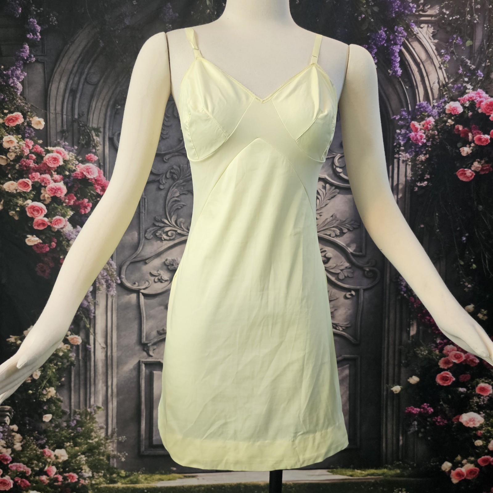 Vintage 1960s Buttercup Yellow Mini Slip Dress Lingerie Nightgown By Gaymode