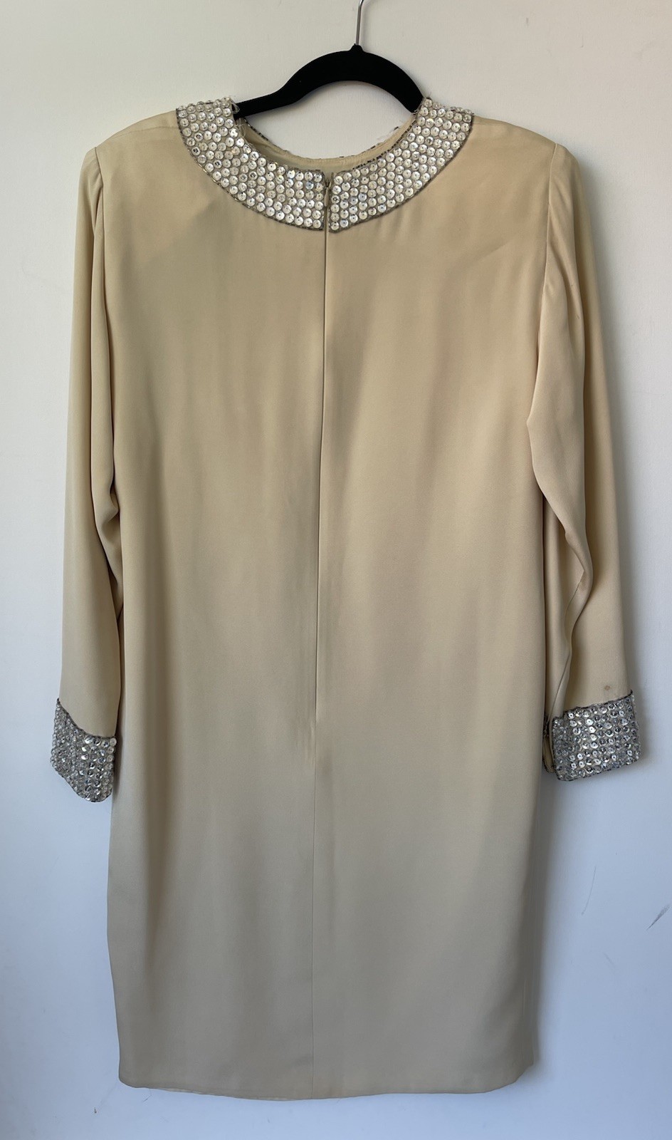 Vintage Pamela Dennis New York 100% Silk Beaded Jewel Collar Cocktail Dress Crea