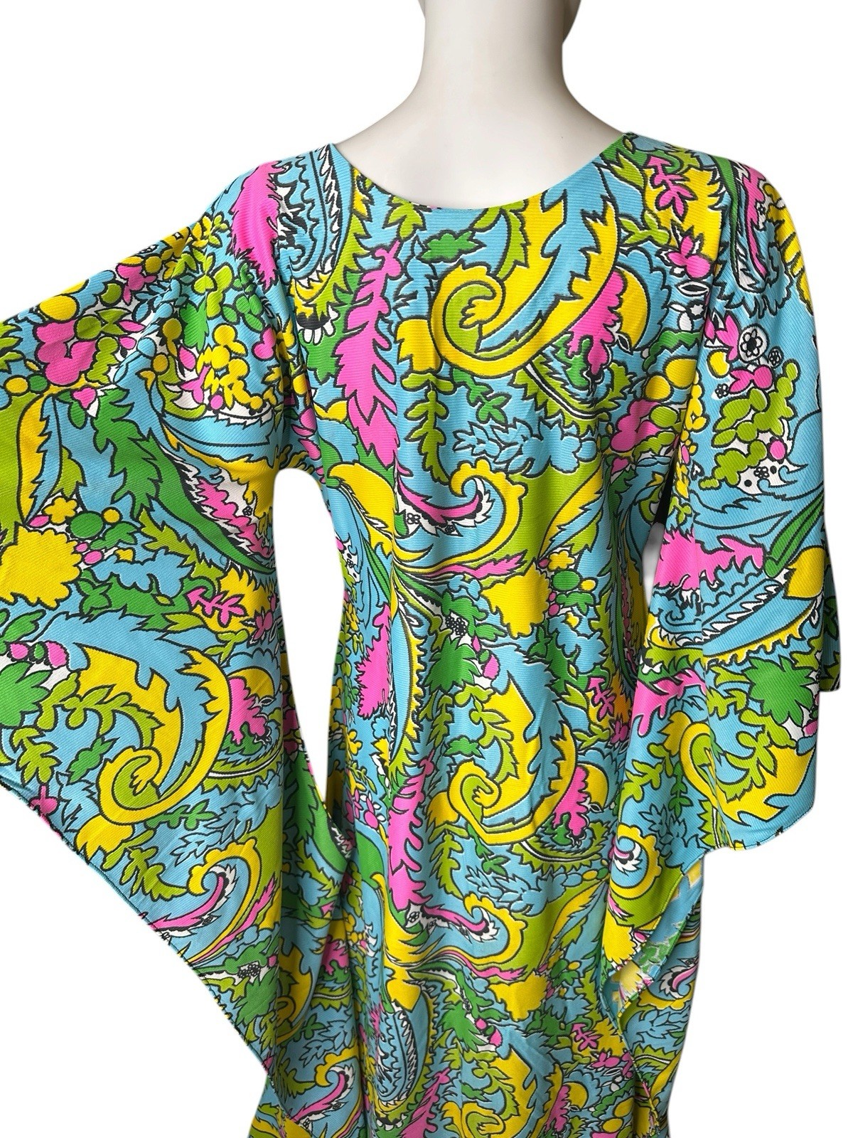 Vintage 1970s Psychedelic Circle-Sleeve Caftan | Electric Paisley Hostess Gown