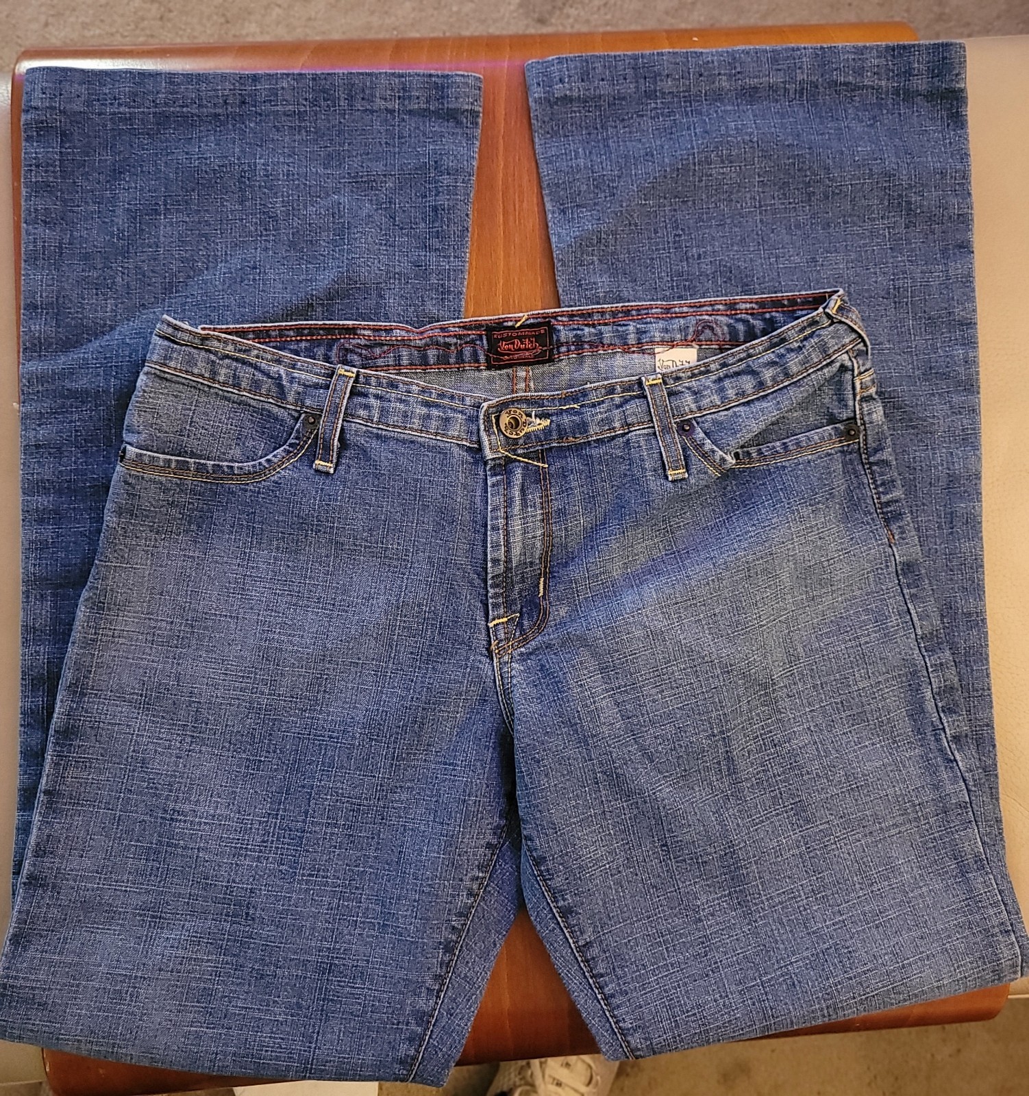 RARE Y2K Von Dutch Sz 29 Vintage Back Patch 90’s Jeans Distressed Wide Leg