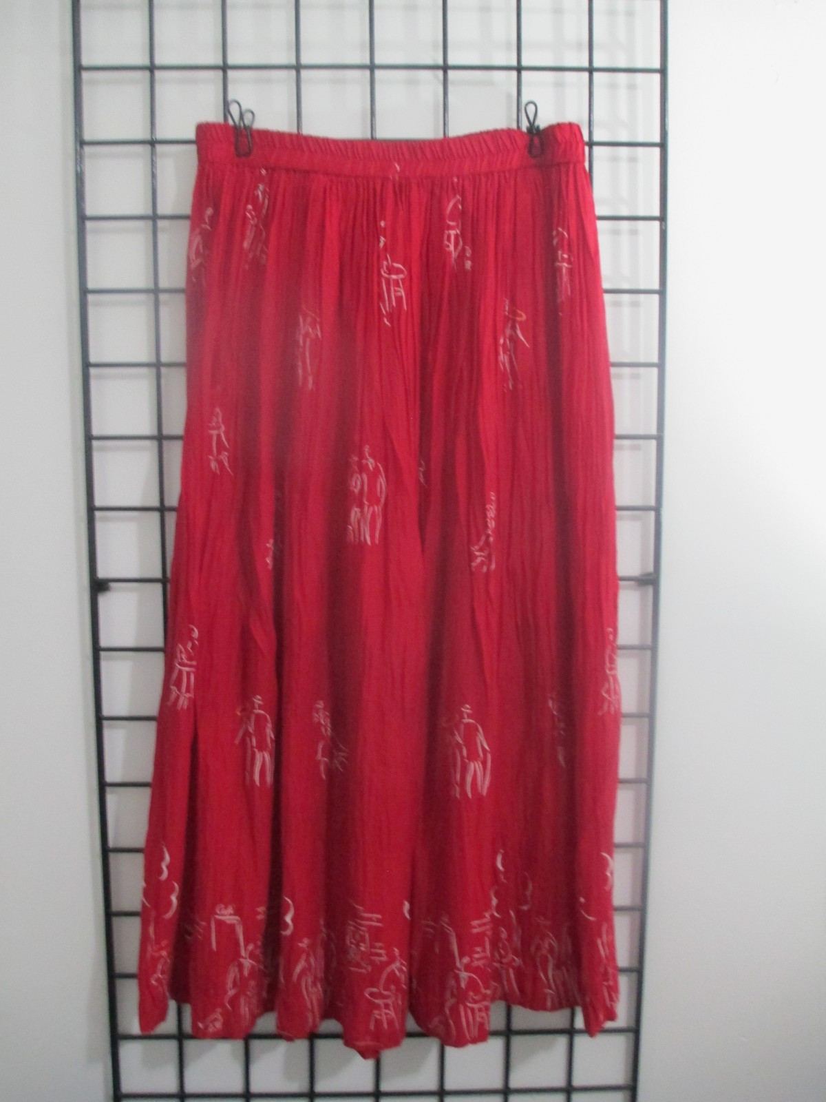 VINTAGE STONEBRIDGE / USA 🌸 1X==CRINKLED RED PRINT / PULL ON / MAXI SKIRT