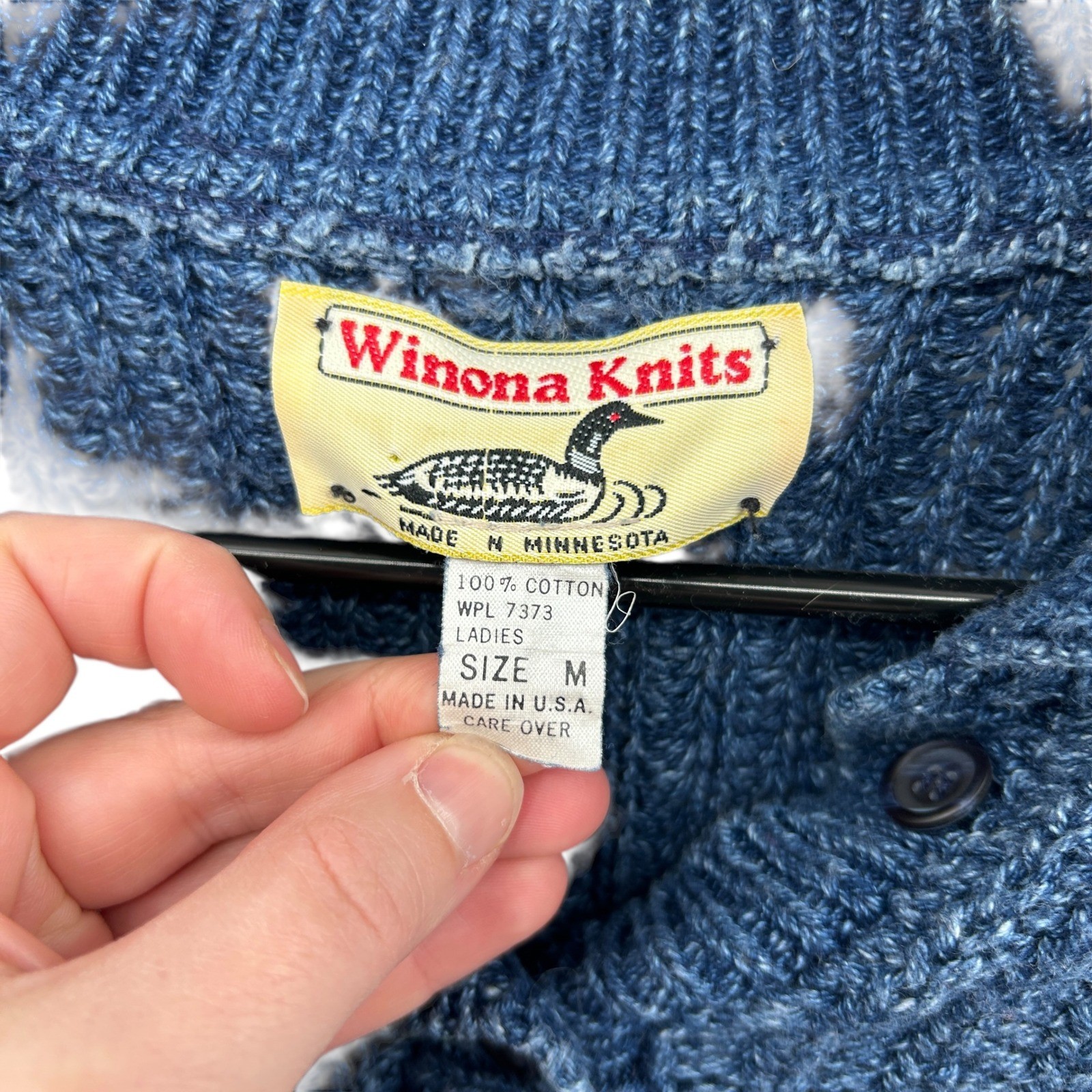 Chunky Fisherman Knit Henley Sweater M Blue Grandpa Cabincore Heritage Made USA