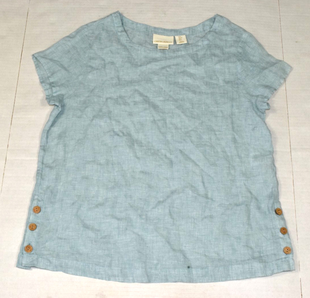 Vintage Womens Top Cynthia Rowley Size S 90s Sea Foam Linen Wooden Buttons
